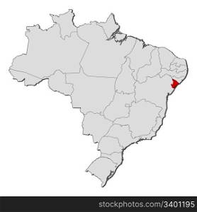 Map of Brazil, Sergipe highlighted. Political map of Brazil with the several states where Sergipe is highlighted.