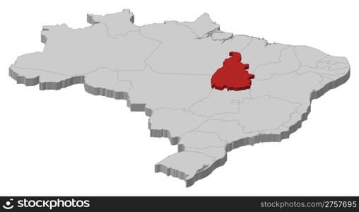 Map of Brazil, Tocantins highlighted. Political map of Brazil with the several states where Tocantins is highlighted.