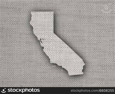 Map of California on old linen
