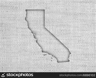 Map of California on old linen