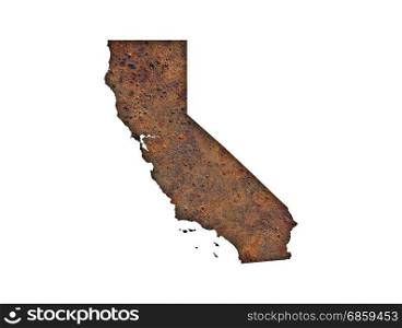 Map of California on rusty metal