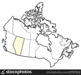 Map of Canada, Alberta highlighted. Political map of Canada with the several provinces where Alberta is highlighted.