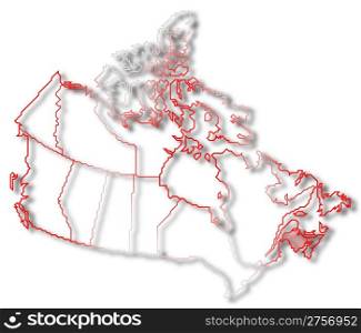 Map of Canada, New Brunswick highlighted. Political map of Canada with the several provinces where New Brunswick is highlighted.