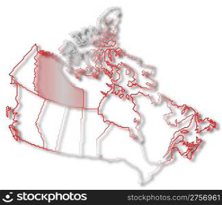 Map of Canada, Northwest Territories highlighted. Political map of Canada with the several provinces where Northwest Territories is highlighted.