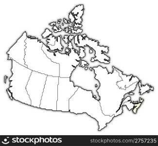 Map of Canada, Nova Scotia highlighted. Political map of Canada with the several provinces where Nova Scotia is highlighted.