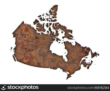 Map of Canada on rusty metal