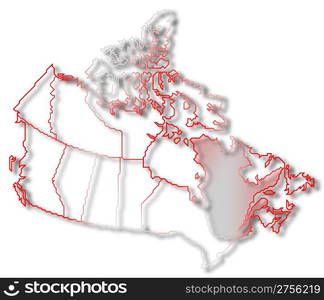 Map of Canada, Quebec highlighted. Political map of Canada with the several provinces where Quebec is highlighted.