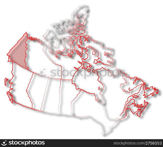 Map of Canada, Yukon highlighted. Political map of Canada with the ...