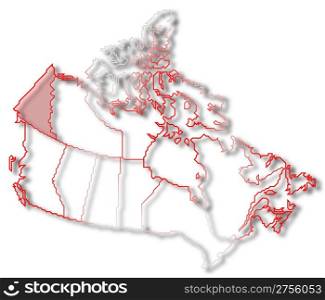 Map of Canada, Yukon highlighted. Political map of Canada with the several provinces where Yukon is highlighted.