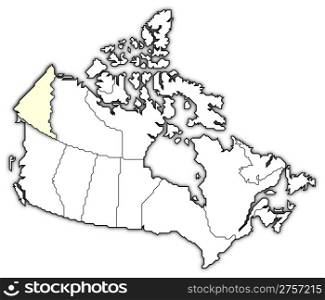 Map of Canada, Yukon highlighted. Political map of Canada with the several provinces where Yukon is highlighted.