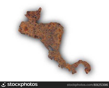 Map of Central America on rusty metal