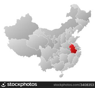 Map of China, Anhui highlighted. Political map of China with the several provinces where Anhui is highlighted.