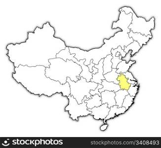 Map of China, Anhui highlighted. Political map of China with the several provinces where Anhui is highlighted.