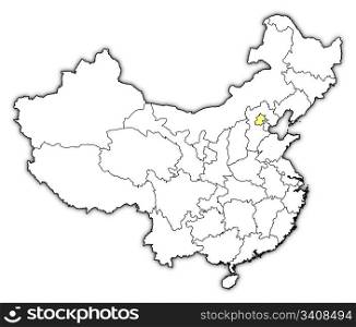 Map of China, Beijing highlighted. Political map of China with the several provinces where Beijing is highlighted.
