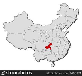 Map of China, Chongqing highlighted. Political map of China with the several provinces where Chongqing is highlighted.