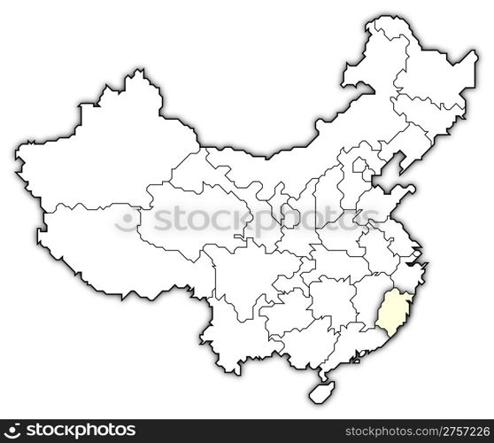 Map of China, Fujian highlighted. Political map of China with the several provinces where Fujian is highlighted.