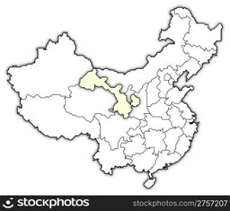 Map of China, Gansu highlighted. Political map of China with the several provinces where Gansu is highlighted.