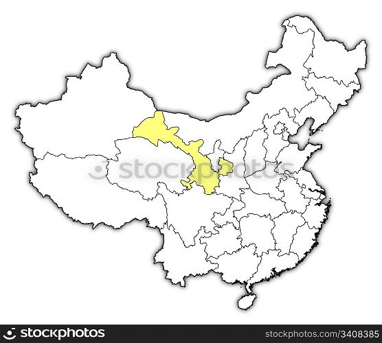 Map of China, Gansu highlighted. Political map of China with the several provinces where Gansu is highlighted.