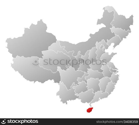 Map of China, Hainan highlighted. Political map of China with the ...