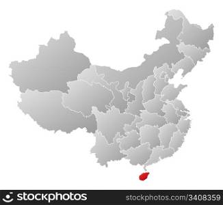 Map of China, Hainan highlighted. Political map of China with the several provinces where Hainan is highlighted.