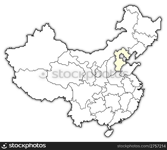 Map of China, Hebei highlighted. Political map of China with the several provinces where Hebei is highlighted.