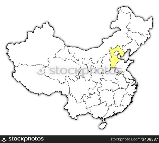 Map of China, Hebei highlighted. Political map of China with the several provinces where Hebei is highlighted.