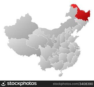 Map of China, Heilongjiang highlighted. Political map of China with the several provinces where Heilongjiang is highlighted.