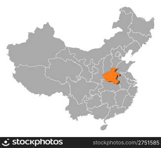 Map of China, Henan highlighted. Political map of China with the several provinces where Henan is highlighted.