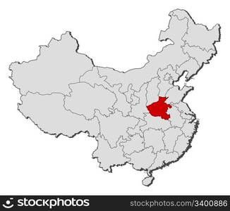 Map of China, Henan highlighted. Political map of China with the several provinces where Henan is highlighted.