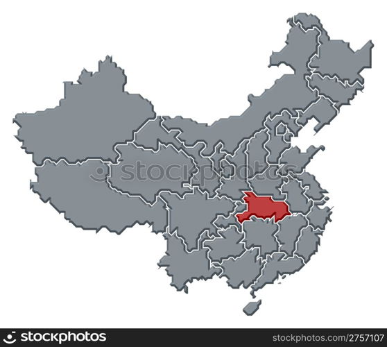 Map of China, Hubei highlighted. Political map of China with the several provinces where Hubei is highlighted.