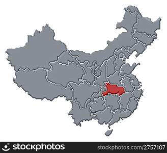 Map of China, Hubei highlighted. Political map of China with the several provinces where Hubei is highlighted.