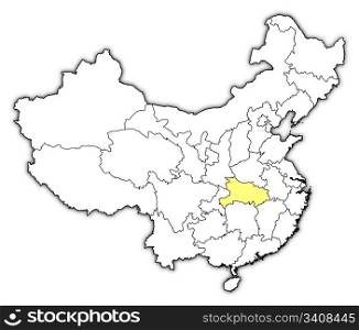 Map of China, Hubei highlighted. Political map of China with the several provinces where Hubei is highlighted.