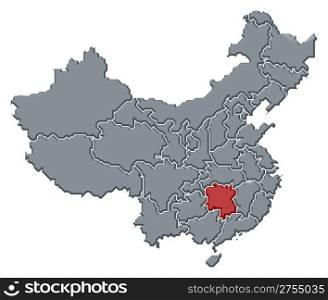Map of China, Hunan highlighted. Political map of China with the several provinces where Hunan is highlighted.
