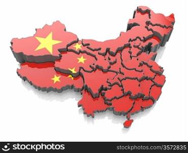 Map of China in national flag colors. 3d
