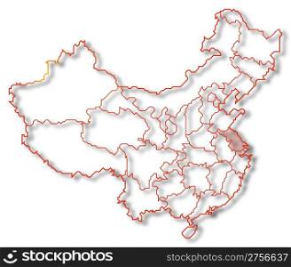 Map of China, Jiangsu highlighted. Political map of China with the several provinces where Jiangsu is highlighted.
