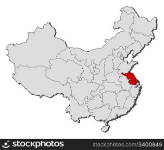 Map of China, Jiangsu highlighted. Political map of China with the several provinces where Jiangsu is highlighted.