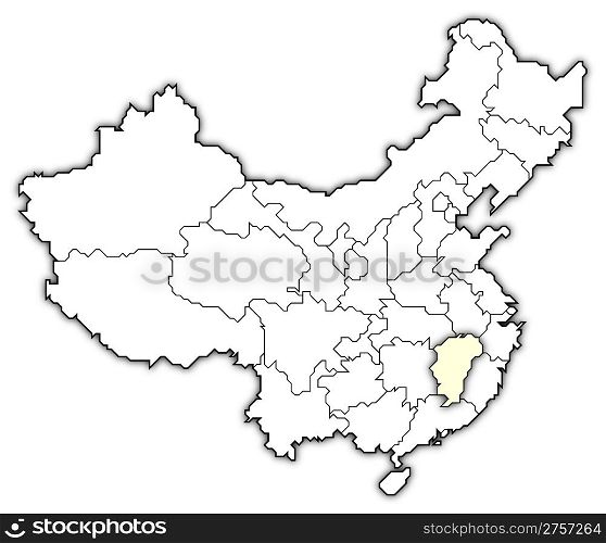 Map of China, Jiangxi highlighted. Political map of China with the several provinces where Jiangxi is highlighted.