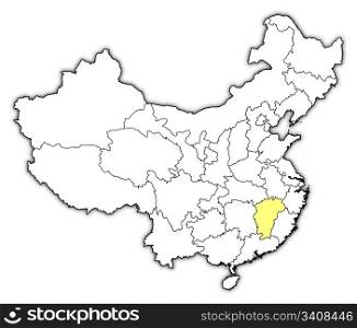 Map of China, Jiangxi highlighted. Political map of China with the several provinces where Jiangxi is highlighted.
