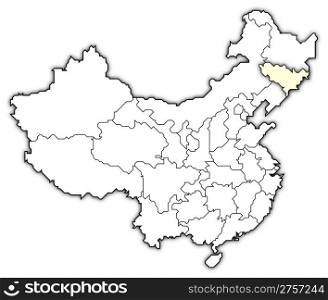 Map of China, Jilin highlighted. Political map of China with the several provinces where Jilin is highlighted.