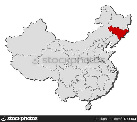 Map of China, Jilin highlighted. Political map of China with the several provinces where Jilin is highlighted.