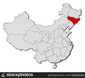 Map of China, Jilin highlighted. Political map of China with the several provinces where Jilin is highlighted.