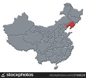 Map of China, Liaoning highlighted. Political map of China with the several provinces where Liaoning is highlighted.