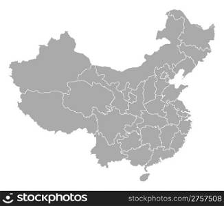 Map of China, Macau highlighted. Political map of China with the several provinces where Macau is highlighted.