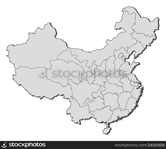 Map of China, Macau highlighted. Political map of China with the several provinces where Macau is highlighted.