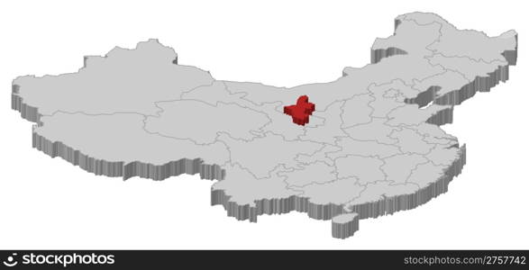 Map of China, Ningxia highlighted. Political map of China with the several provinces where Ningxia is highlighted.