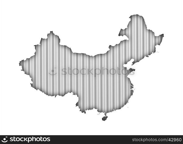 Map of China on corrugated iron