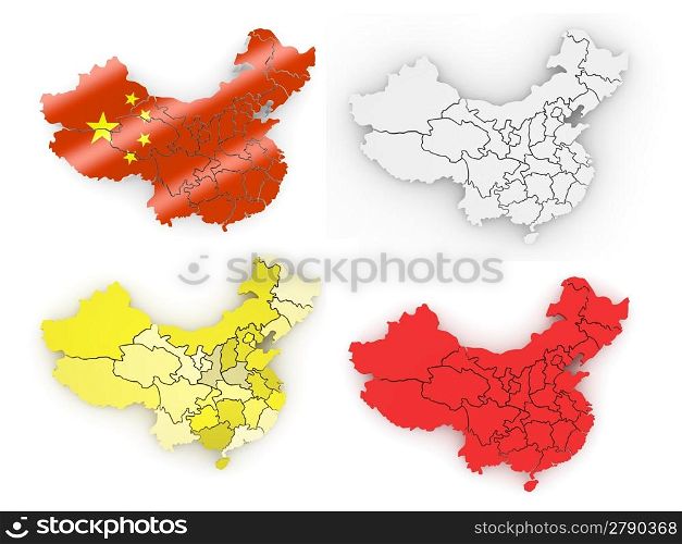 Map of China on white isolated background. 3d