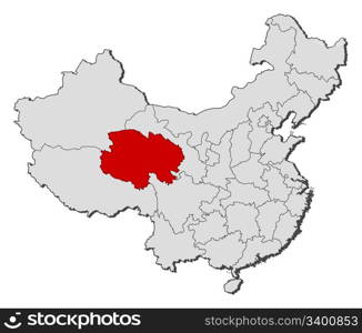 Map of China, Qinghai highlighted. Political map of China with the several provinces where Qinghai is highlighted.