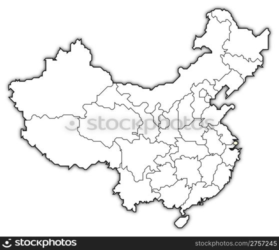 Map of China, Shanghai highlighted. Political map of China with the several provinces where Shanghai is highlighted.