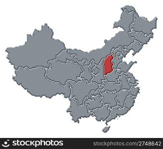 Map of China, Shanxi highlighted. Political map of China with the several provinces where Shanxi is highlighted.